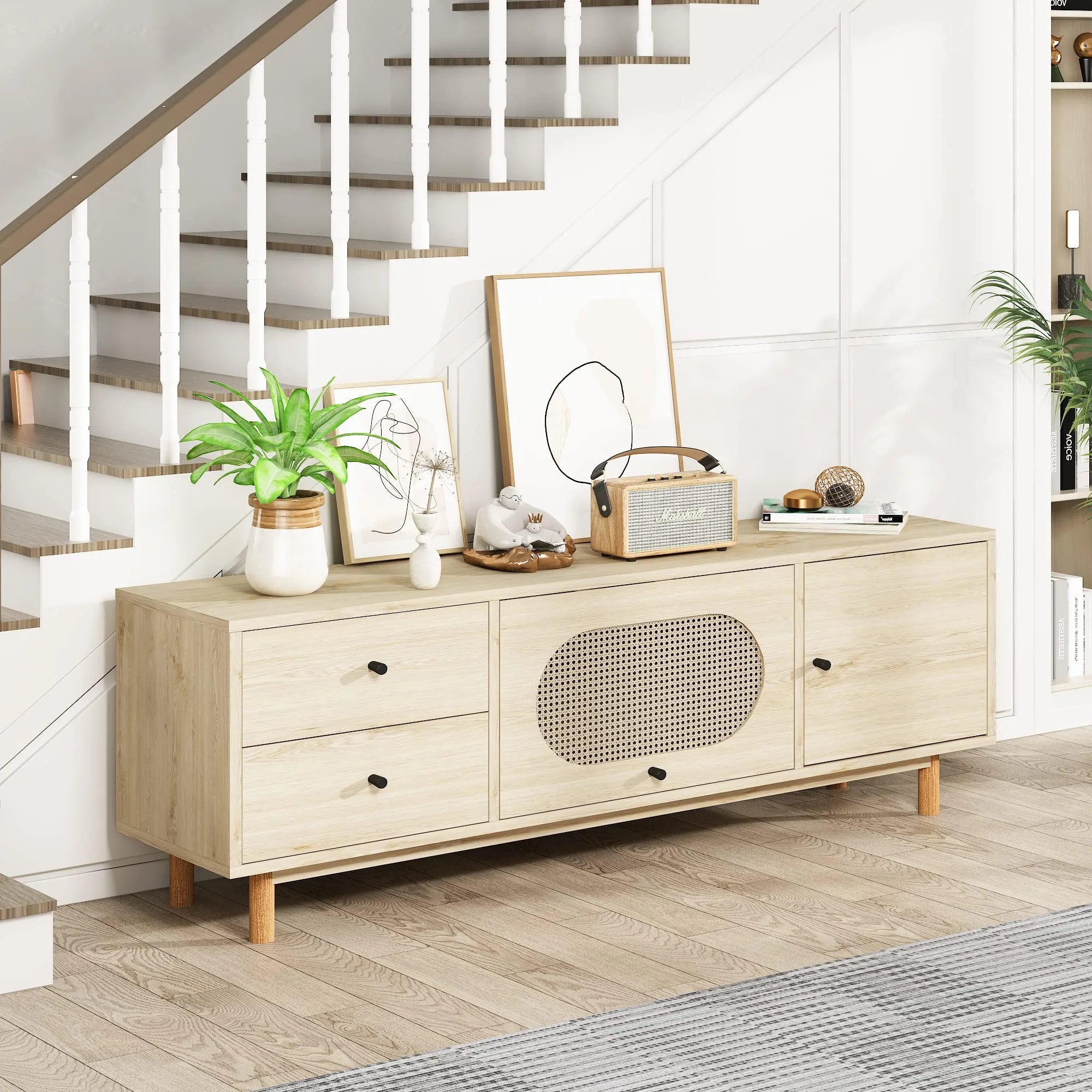 Natural Rattan TV Stand with 2 Drawers T64934