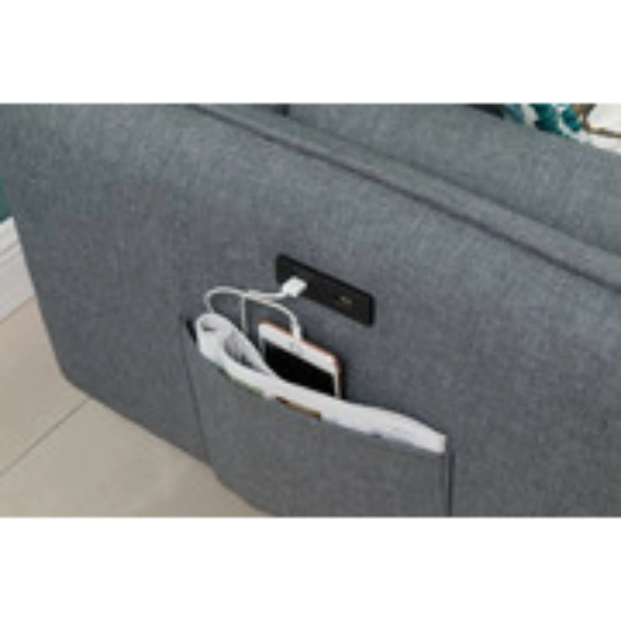 Gray Linen Loveseat Couch with USB Charging Ports & Pillows H7738