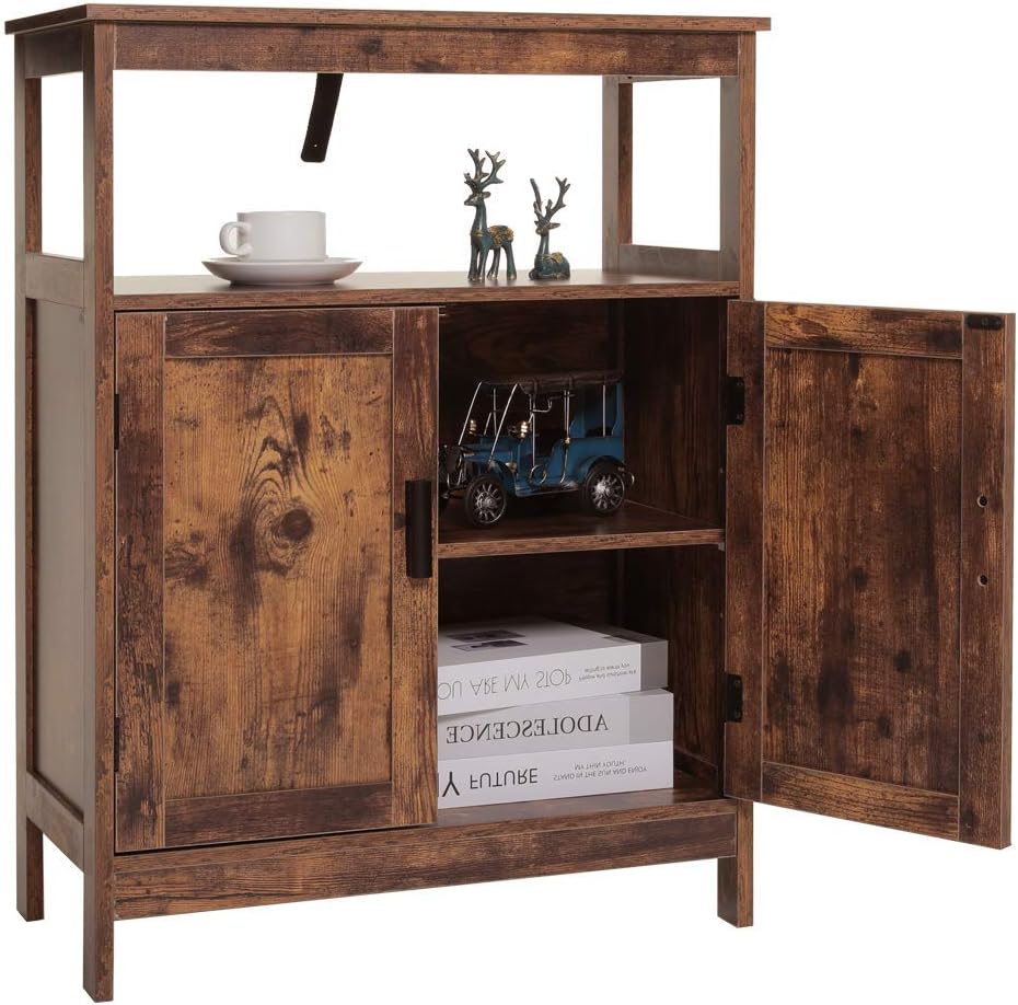 Rustic Brown Floor Storage Cabinet with 2 Doors and Adjustable Shelf A6651