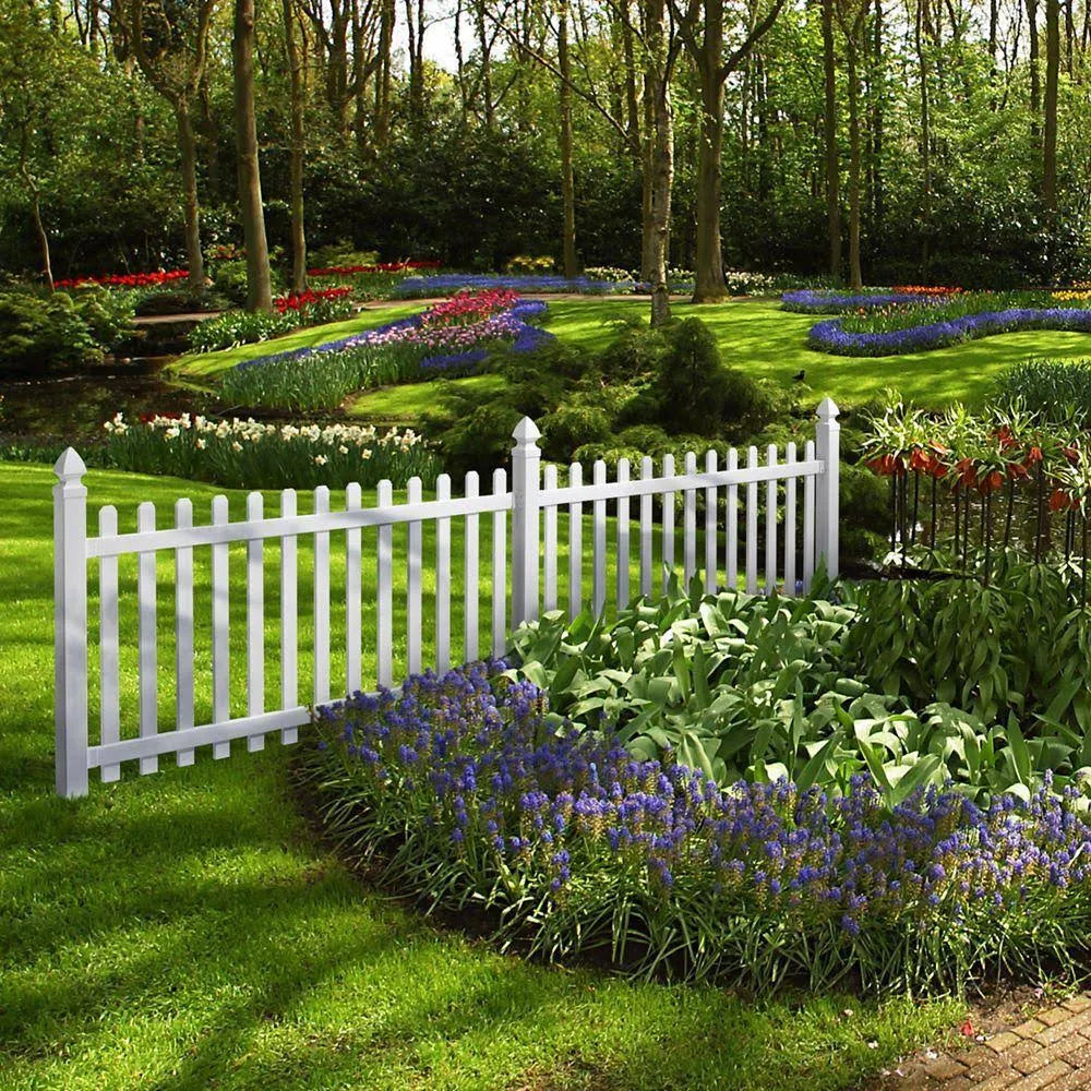 Vinyl Spaced Picket Fence Panel with Dog Ear Pickets V56159