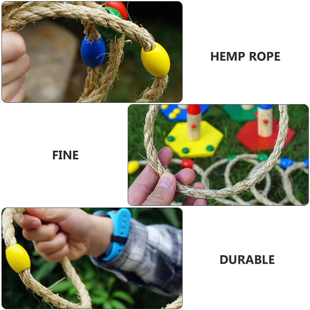 40 PCS Natural Rope Throwing Toss Rings Game Wooden Playset N32865