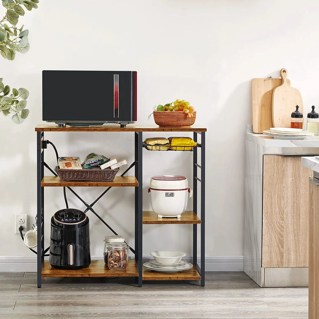 Rustic Brown Coffee Bar Table Station with Storage Shelf N11377