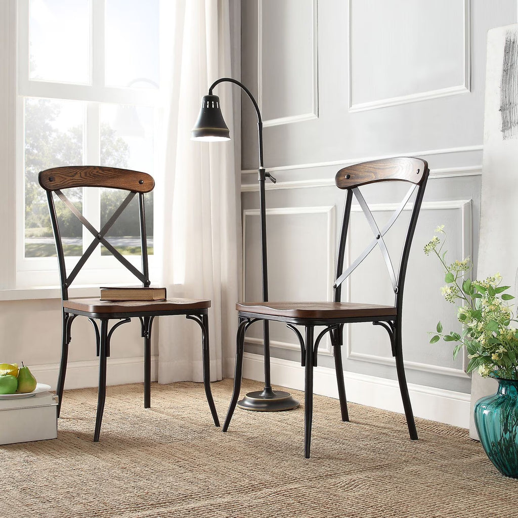 Metal Frame Dining Side Chairs, Set of 2, Brown and Ash Q270100