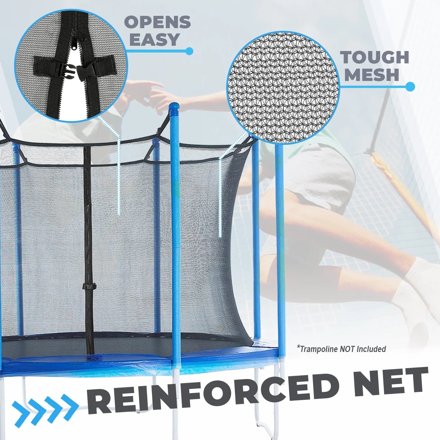 Trampoline Safety Enclosure Net, 6 Poles & Hardware, Fits 16 FT. Round Frame G141