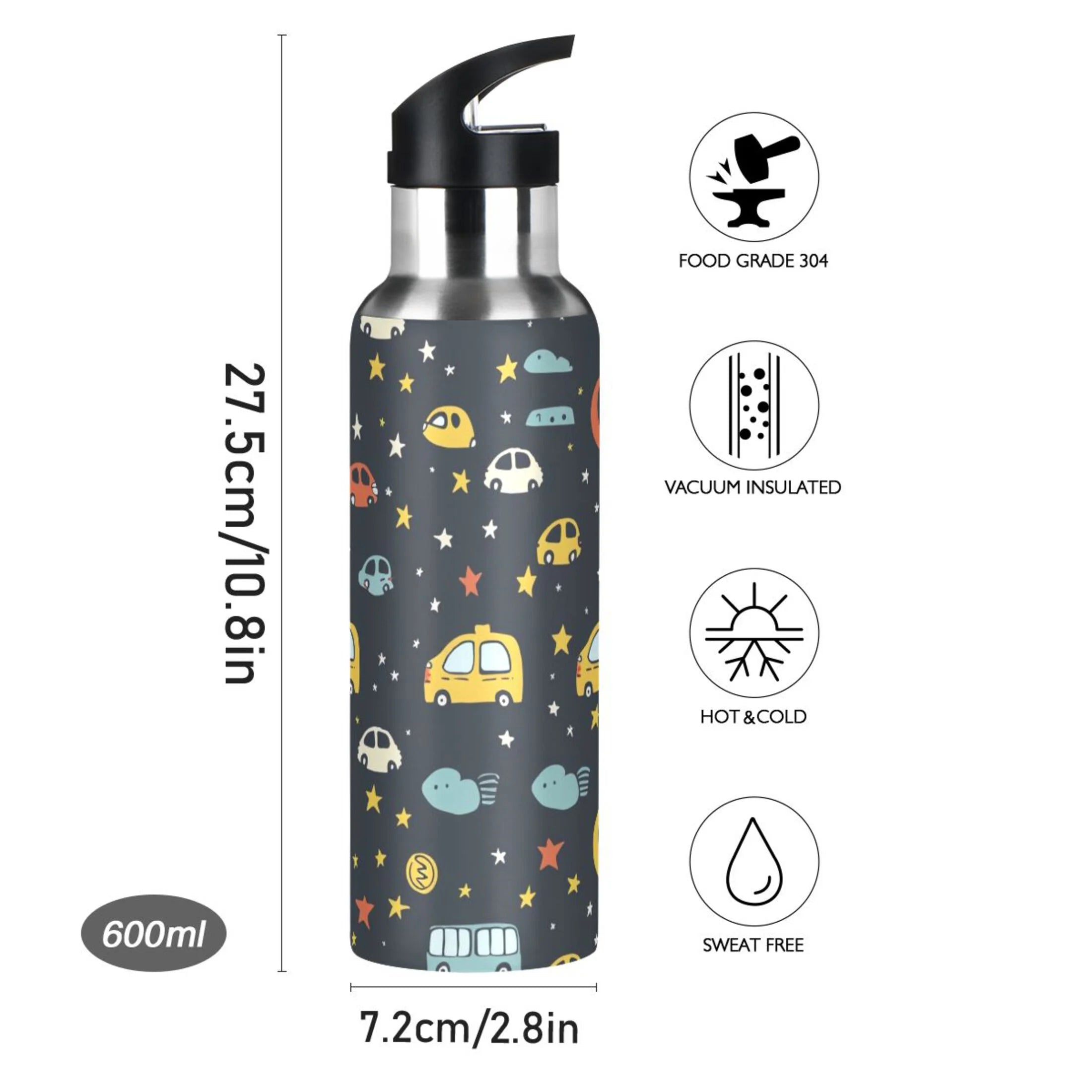 20 oz Insulated Stainless Steel Kids Water Bottle with Straw Lid M153311
