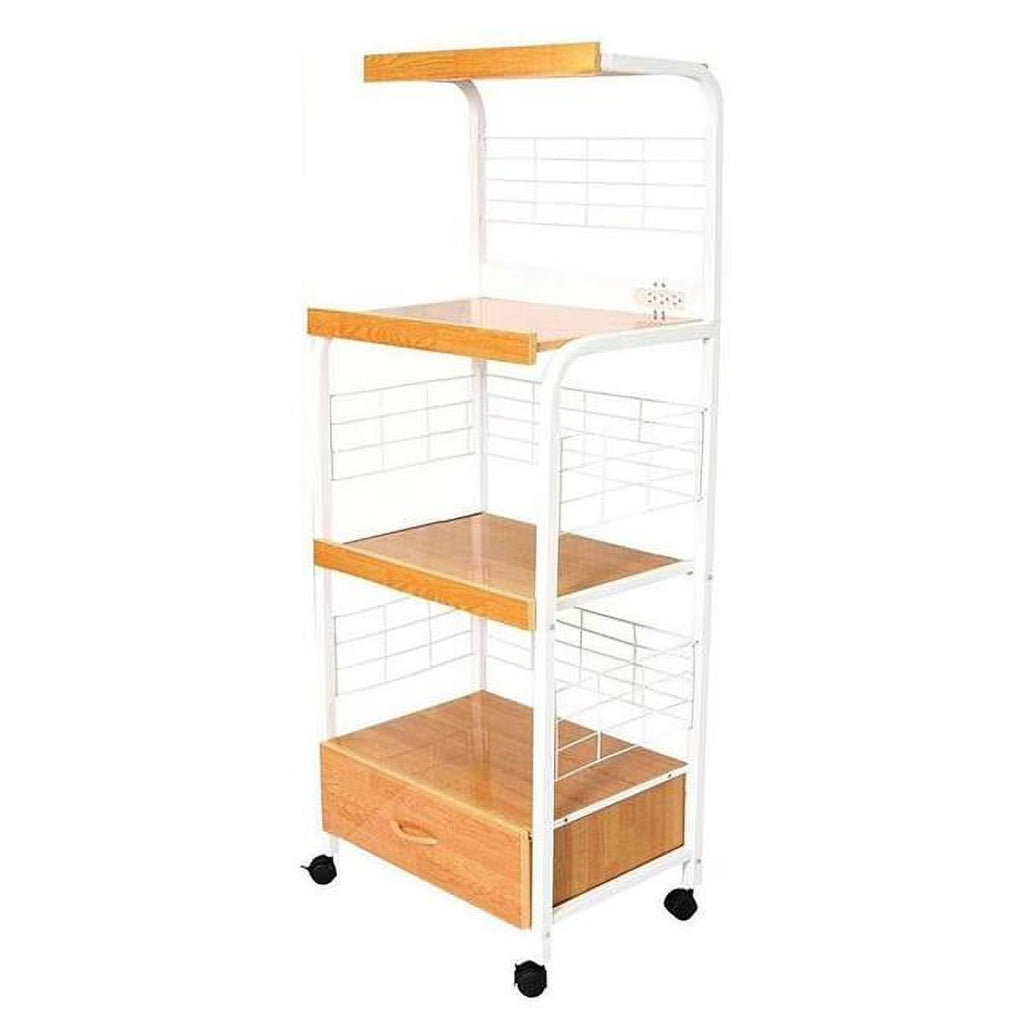 White & Natural Microwave Kitchen Cart T452151
