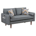 Gray Linen Loveseat Couch with USB Charging Ports & Pillows H7738