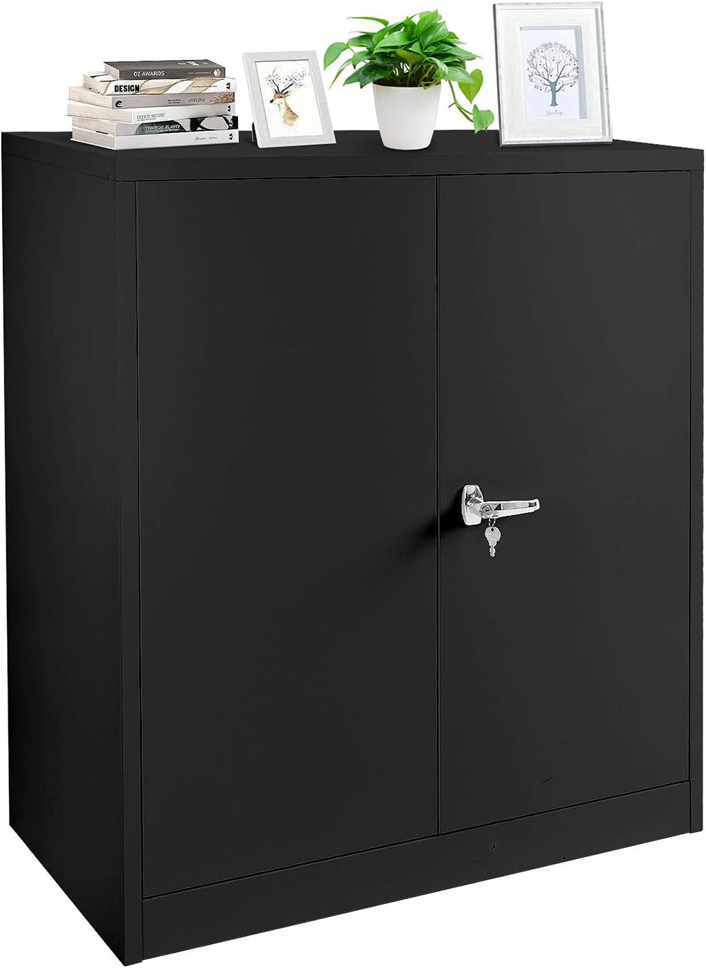 Black Steel Locking Storage Cabinet with 2 Doors and Shelves R4977