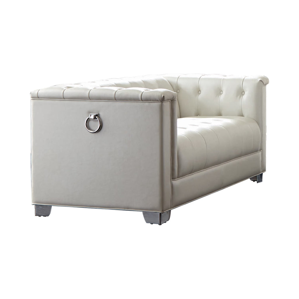 Pearl White Tufted Upholstered Loveseat Y32007