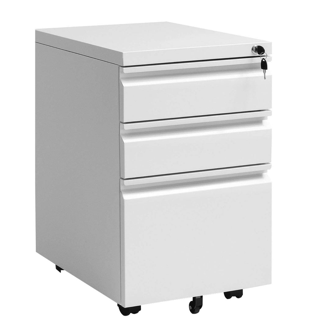 White 3-Drawer Locking Rolling Metal File Cabinet Z97335