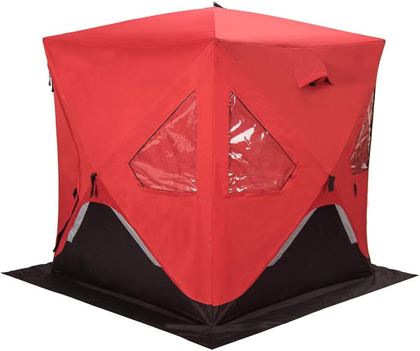 Red 1-2 Person 58X58X66 Waterproof Pop-up Ice Shelter Tent with Carrier Bag B384379