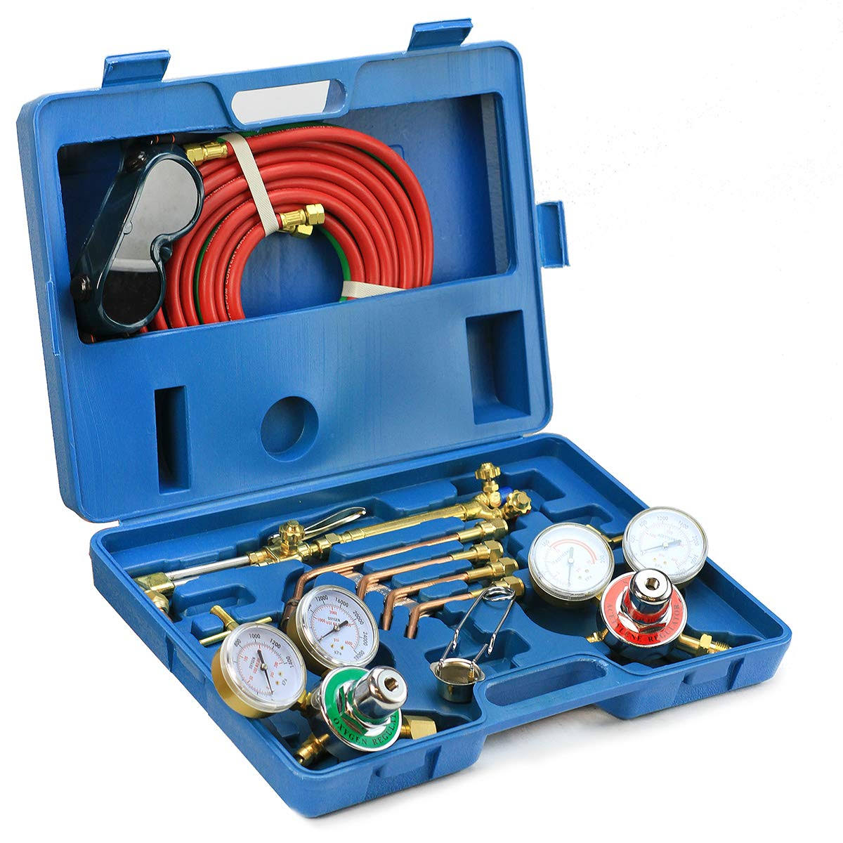 Blue Oxygen Acetylene Welding Cutting Torch Tool Kit with Regulator Twin Hose Carrying Case A81836