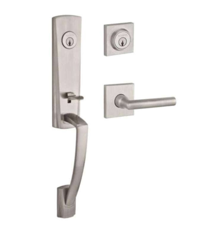 Satin Nickel Handleset with Right Handed Tube Lever and Contemporary Square Rose M1922