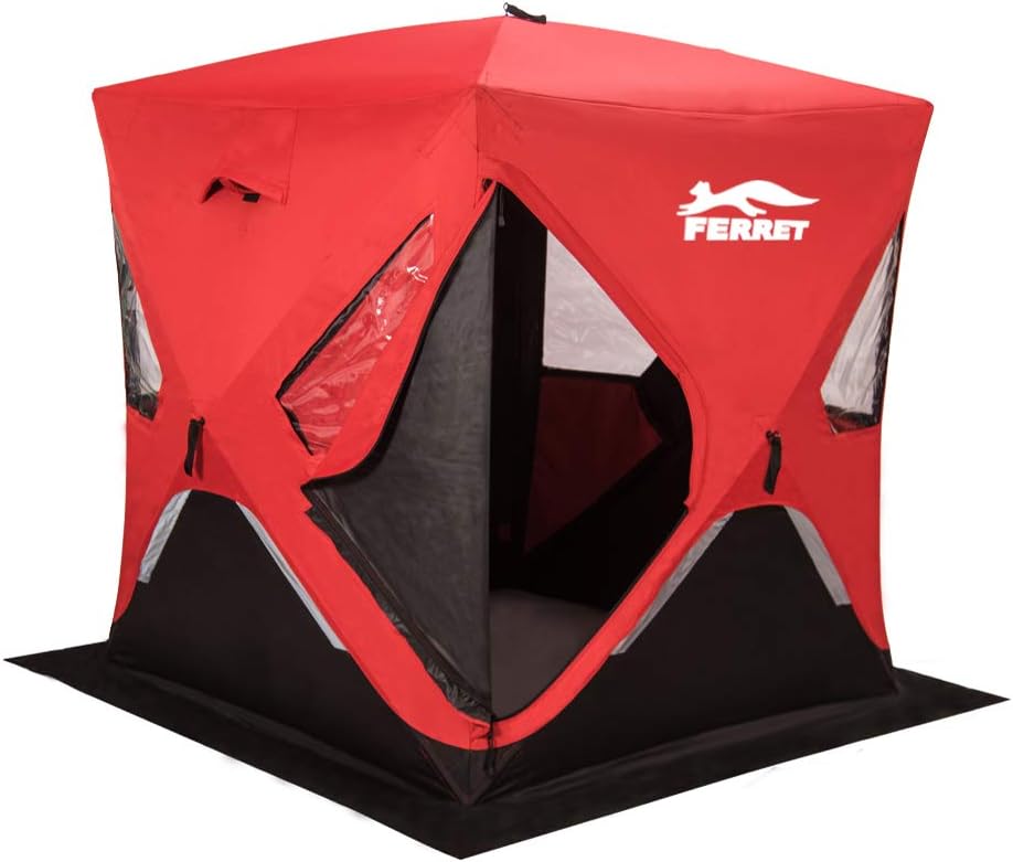 Red 1-2 Person 58X58X66 Waterproof Pop-up Ice Shelter Tent with Carrier Bag B384379