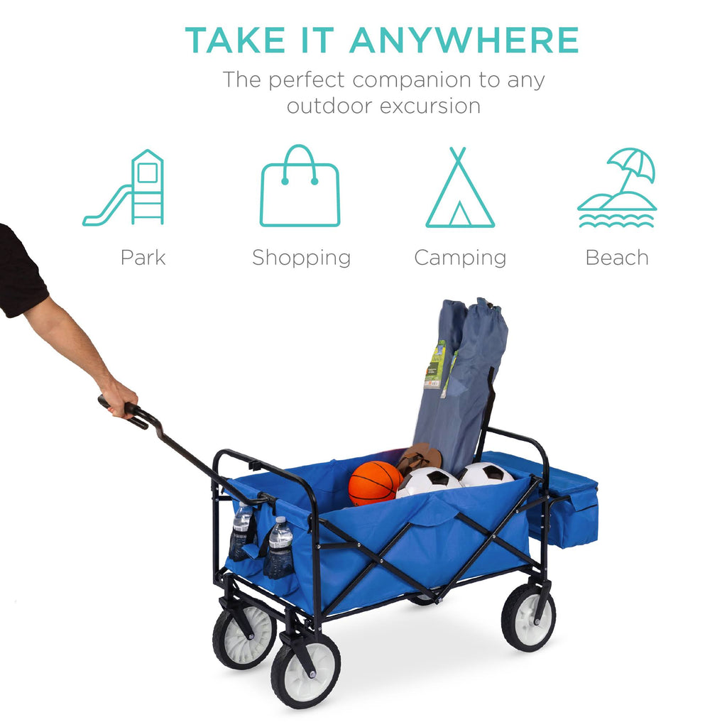 Blue Folding Utility Cargo Wagon Cart with Removable Canopy C5130