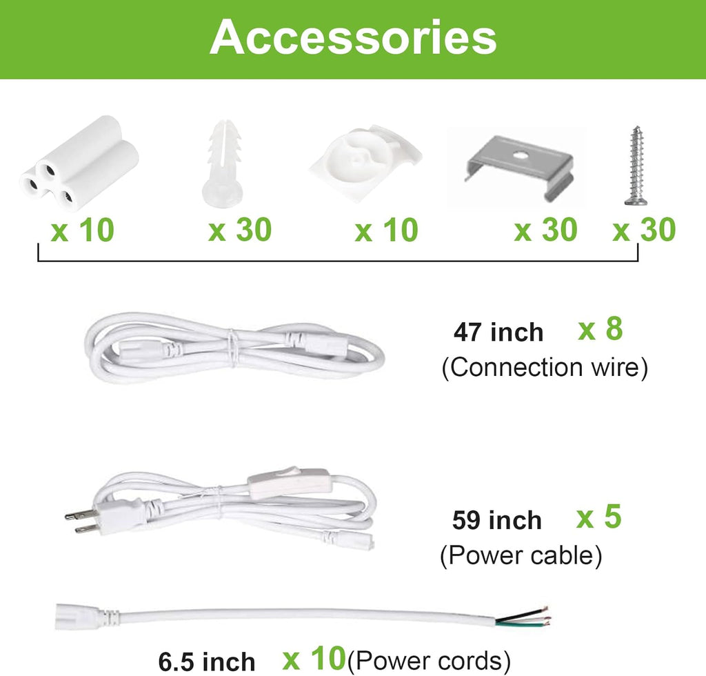 8FT Linkable LED Shop Light with Built-in ON/Off Switch, 10 Pack Z501027