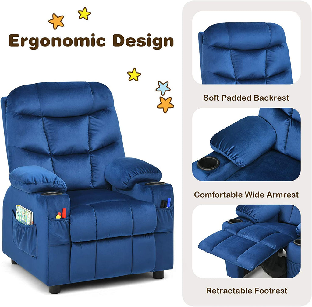 Rose Velvet Kids Recliner Chair with Cup Holder D45952