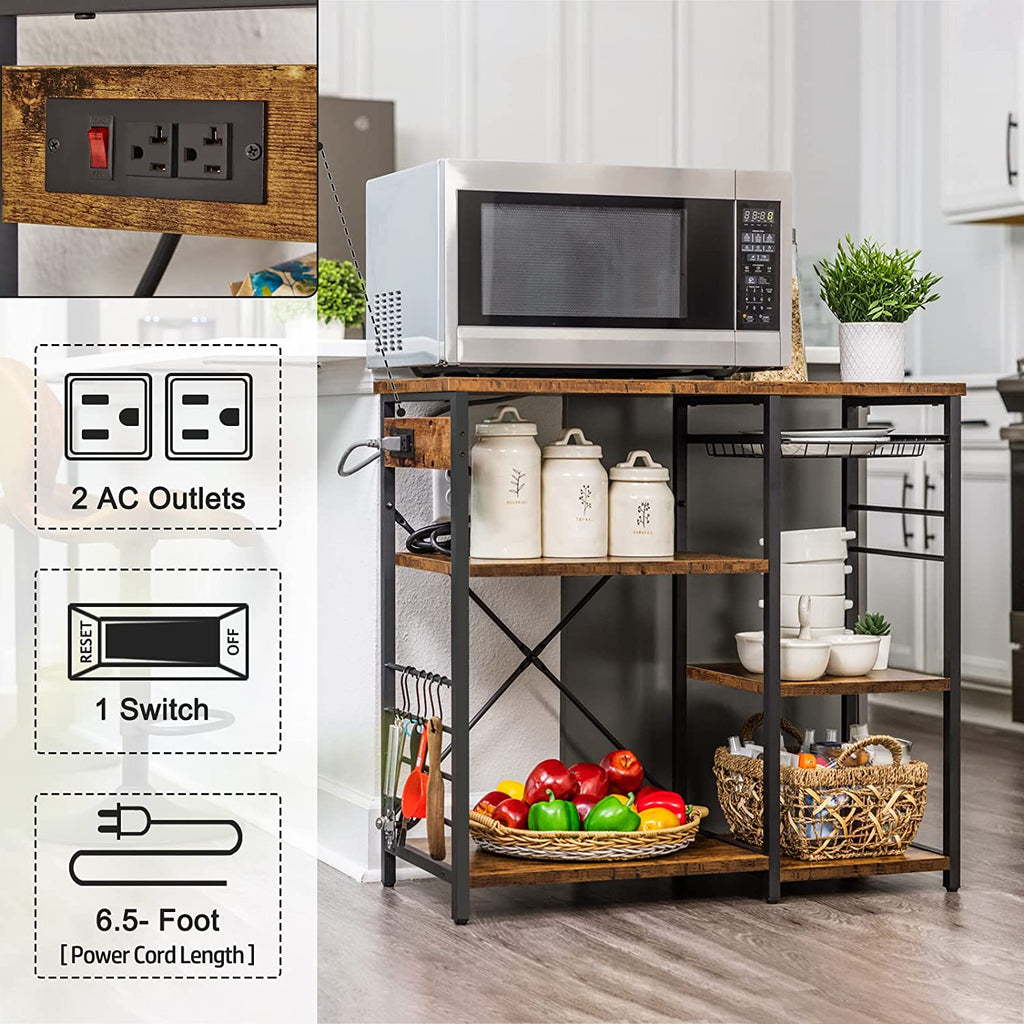 Rustic Brown Coffee Bar Table Station with Storage Shelf N11377