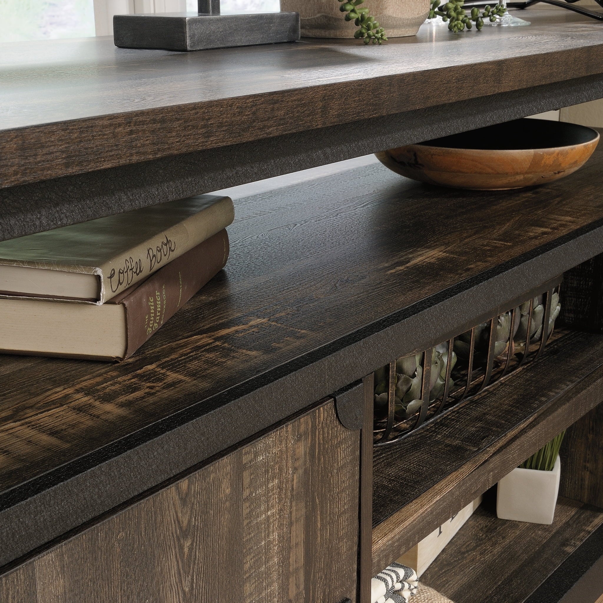 Rustic Metal & Wood TV Stand with Doors Z8796
