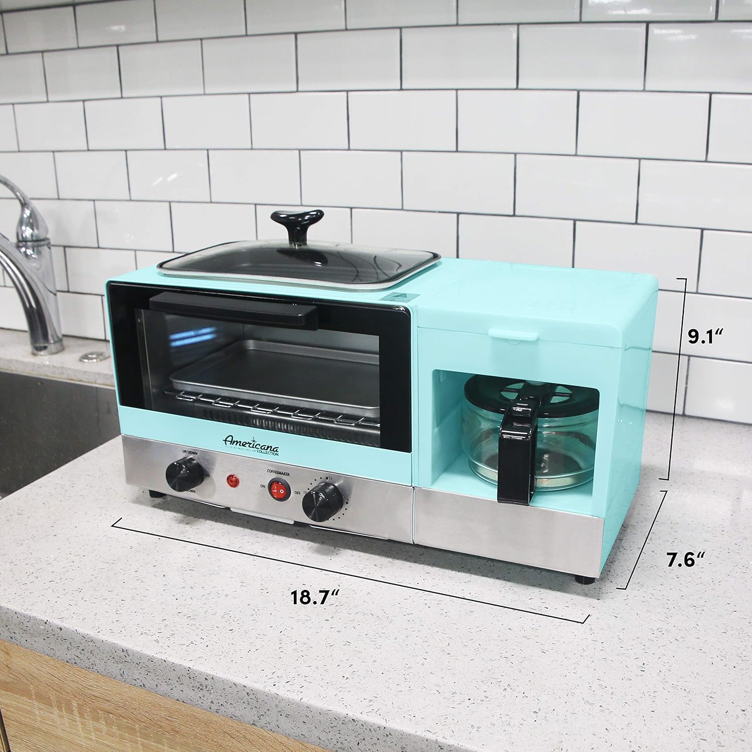 Blue 2 Slice Toaster Oven with Griddle and Coffeemaker I356