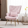 Velvet Buttoned Accent Arm Lounge Chair with Golden Plated Metal Legs & Pillow High Wingback Club Chair B1813