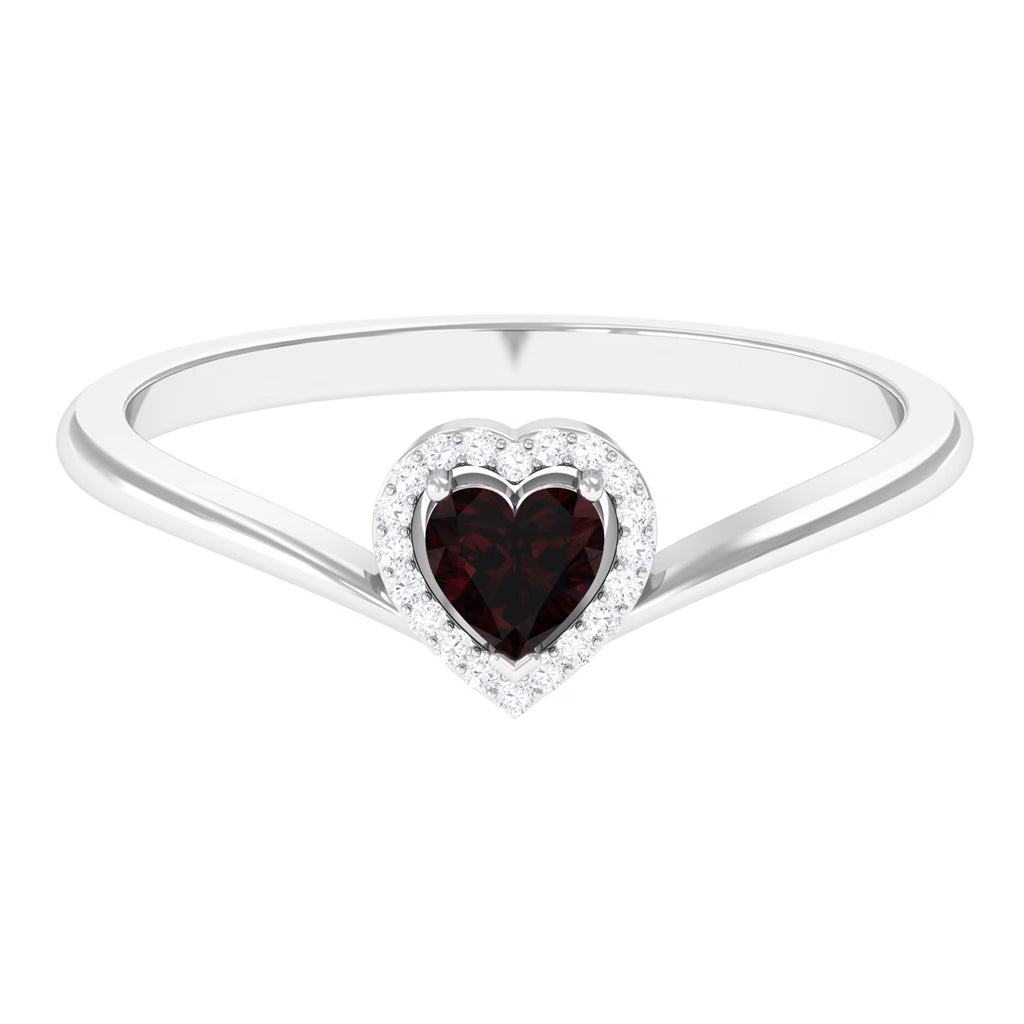 Heart Promise Ring with Diamond Halo, 925 Sterling Silver V241