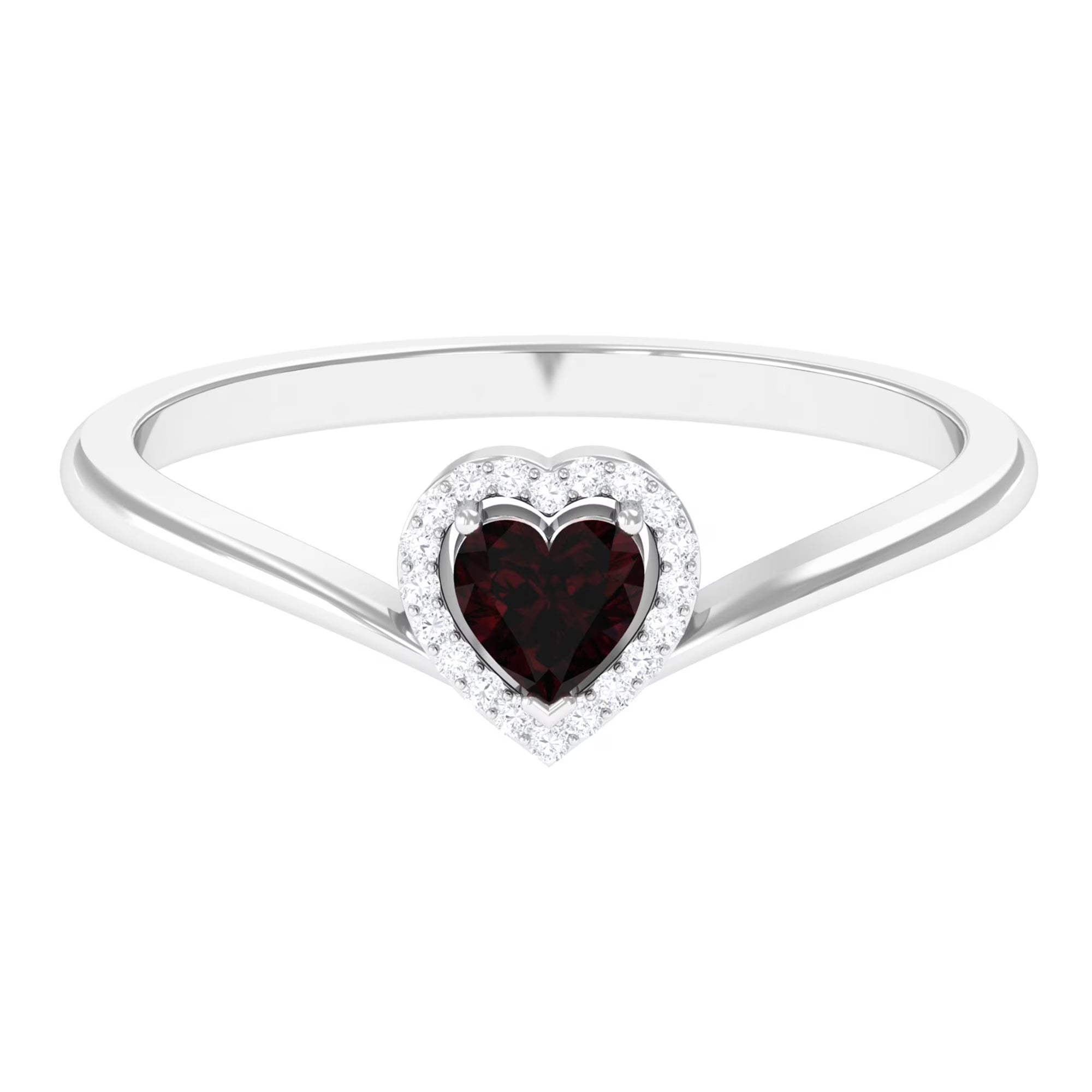 Heart Promise Ring with Diamond Halo, 925 Sterling Silver V241