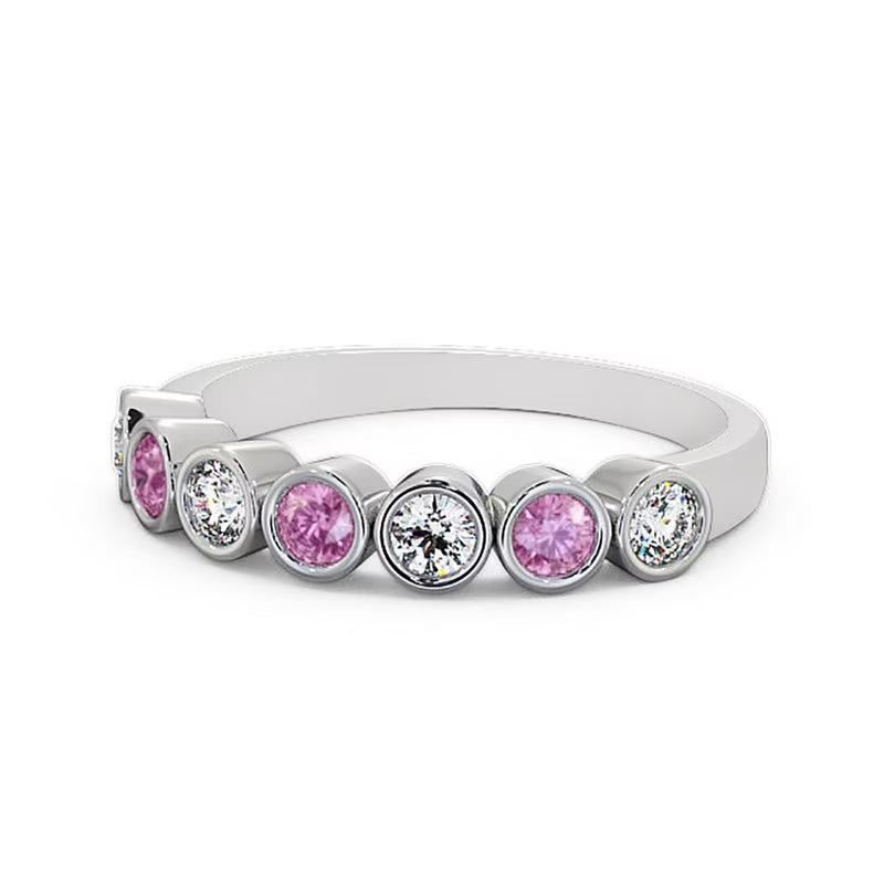 14K White Gold Eternity Band with Pink Sapphire and Diamond H829721