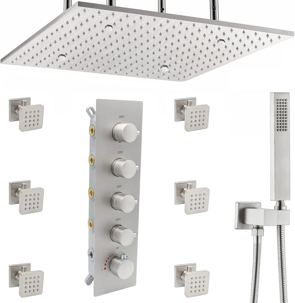 Brushed Gold Thermostatic Rain Shower Head System with Body Spray and Handheld Combo Set K82828