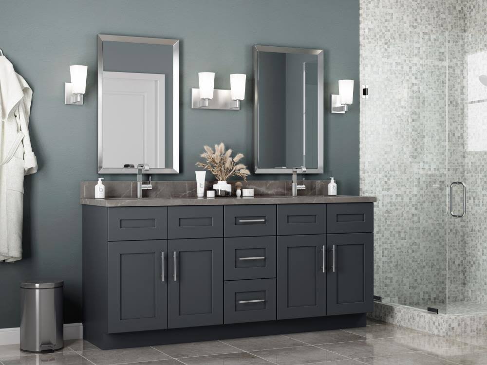 Onyx Gray Shaker Assembled Plywood Stock Base Drawer Kitchen Cabinet P3424