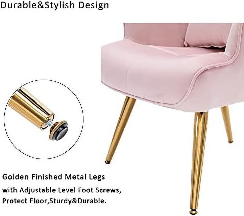 Velvet Buttoned Accent Arm Lounge Chair with Golden Plated Metal Legs & Pillow High Wingback Club Chair B1813