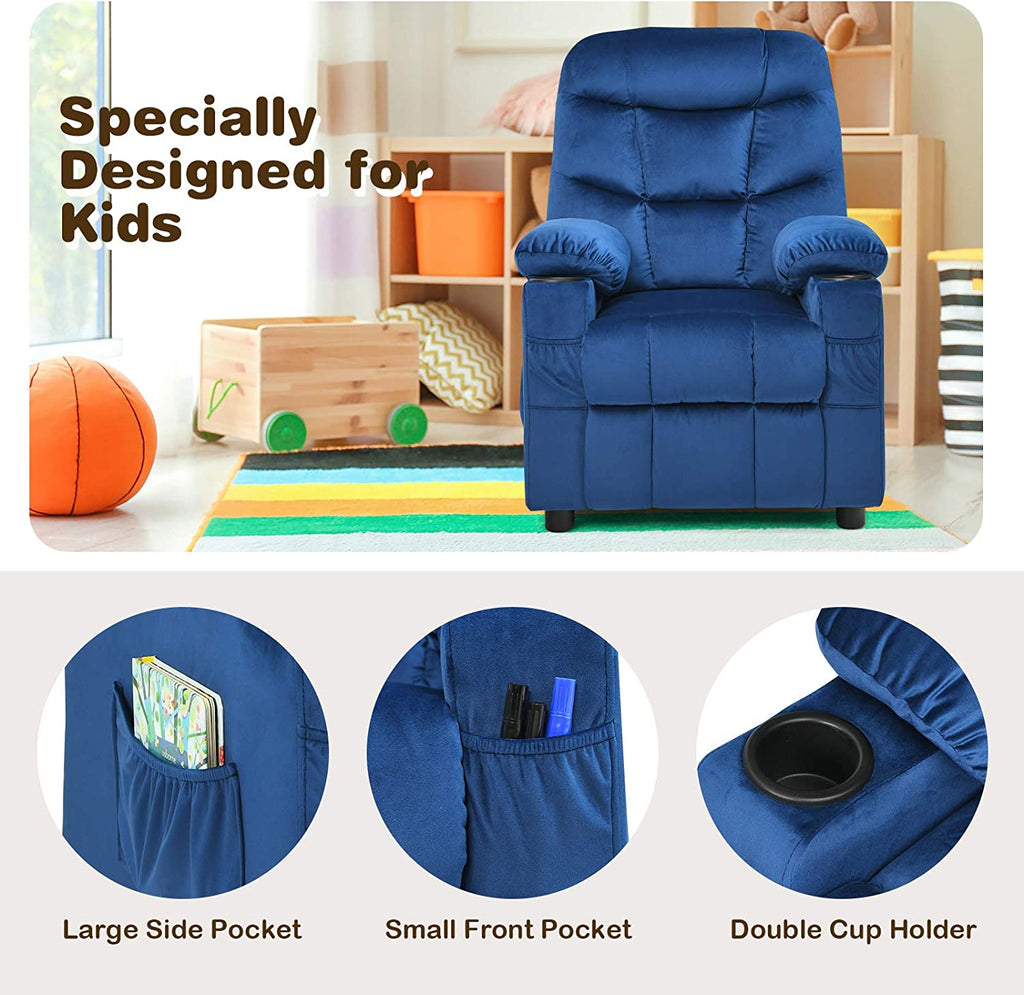 Rose Velvet Kids Recliner Chair with Cup Holder D45952