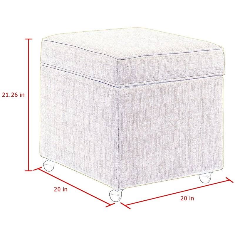 Ruby Yellow Linen Cube Ottoman with Hidden Storage G5862
