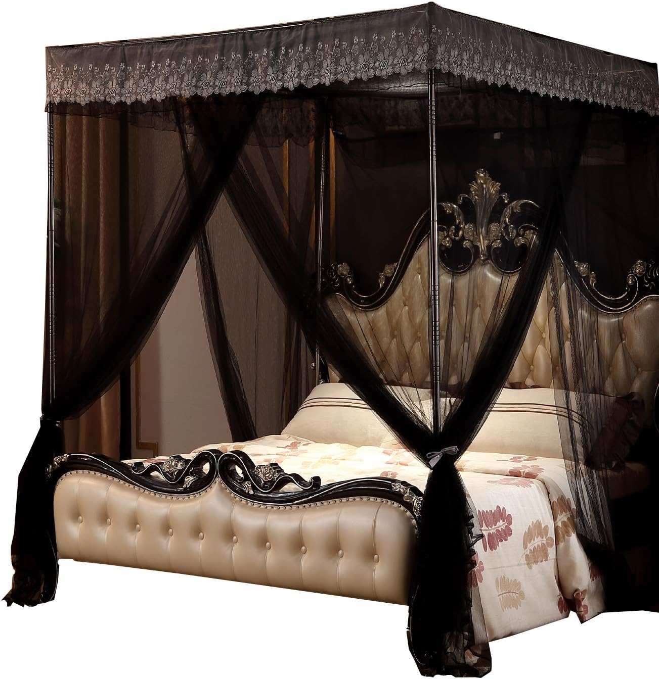 Gray Lace 4 Openings Queen Bed Canopy J27126