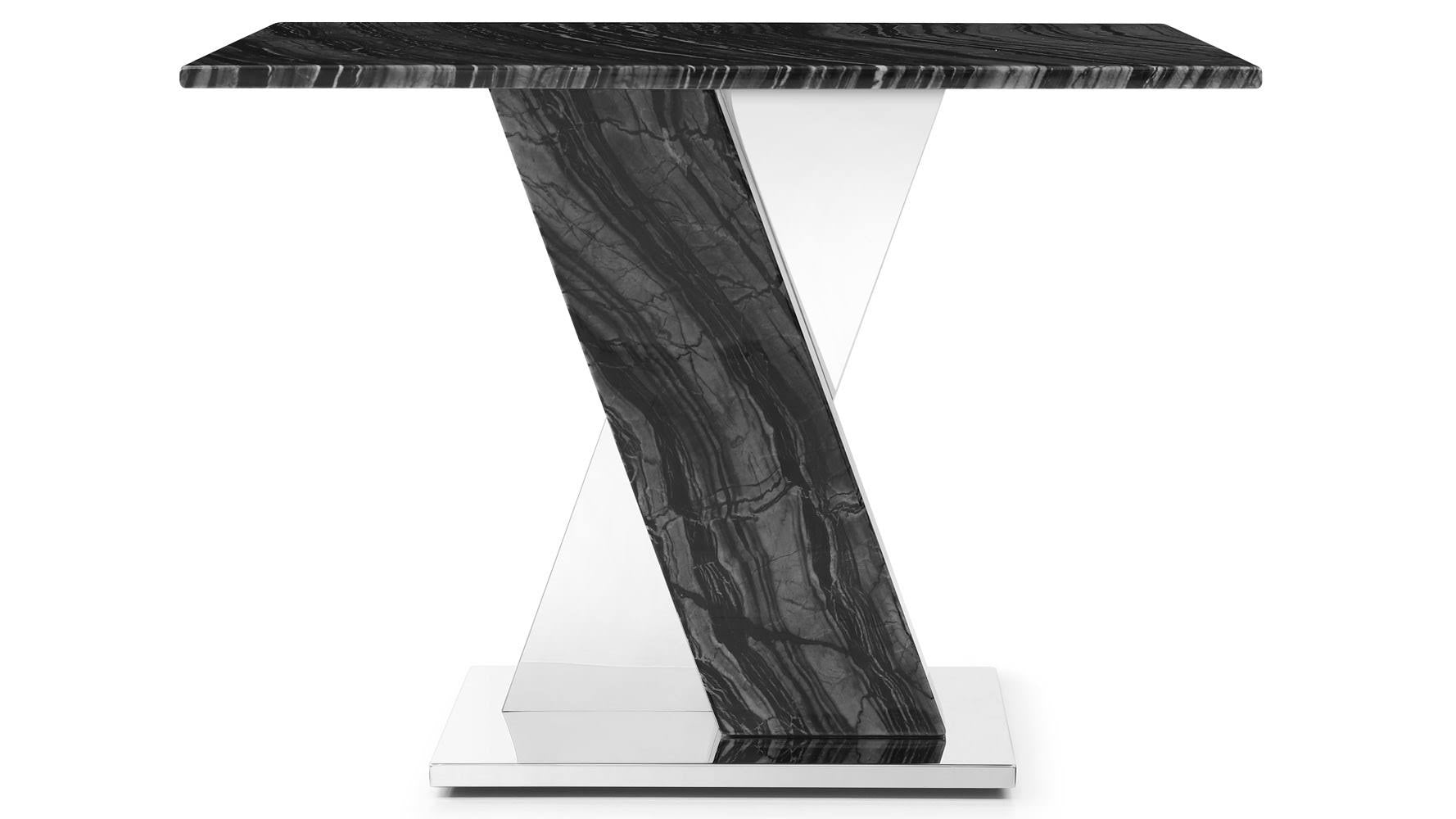 Black and White Marble End Table with Stainless Steel Base Y9303