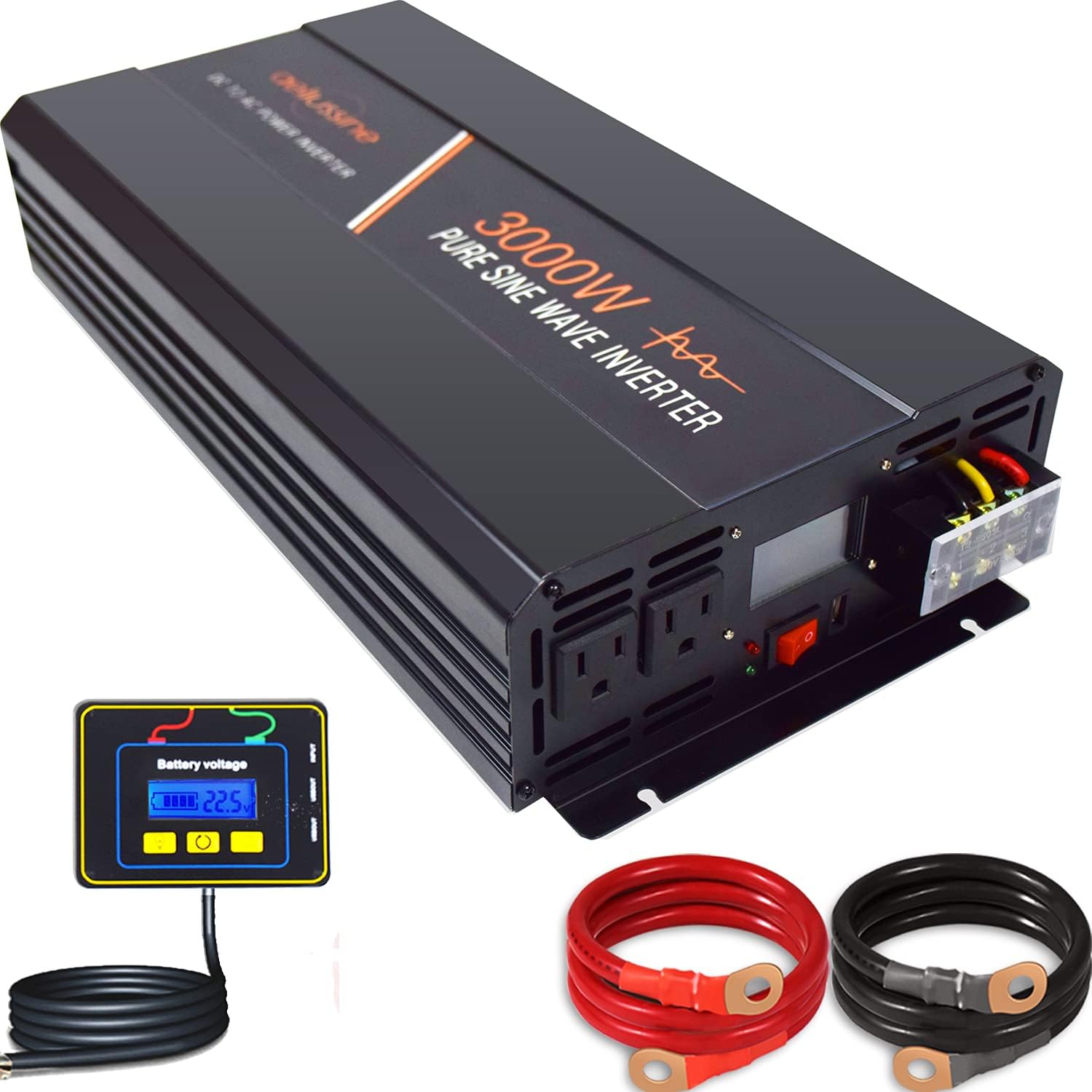 2000 Watt Pure Sine Wave Power Inverter 24V DC to AC 120V with LCD Display H898