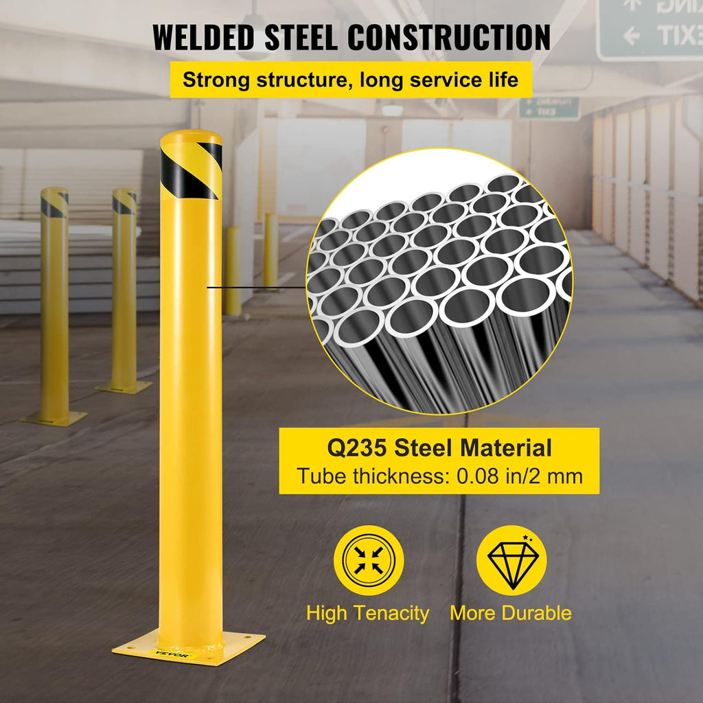 Yellow Powder Coat Steel Safety Barrier Bollard with 4 Anchor Bolts A211