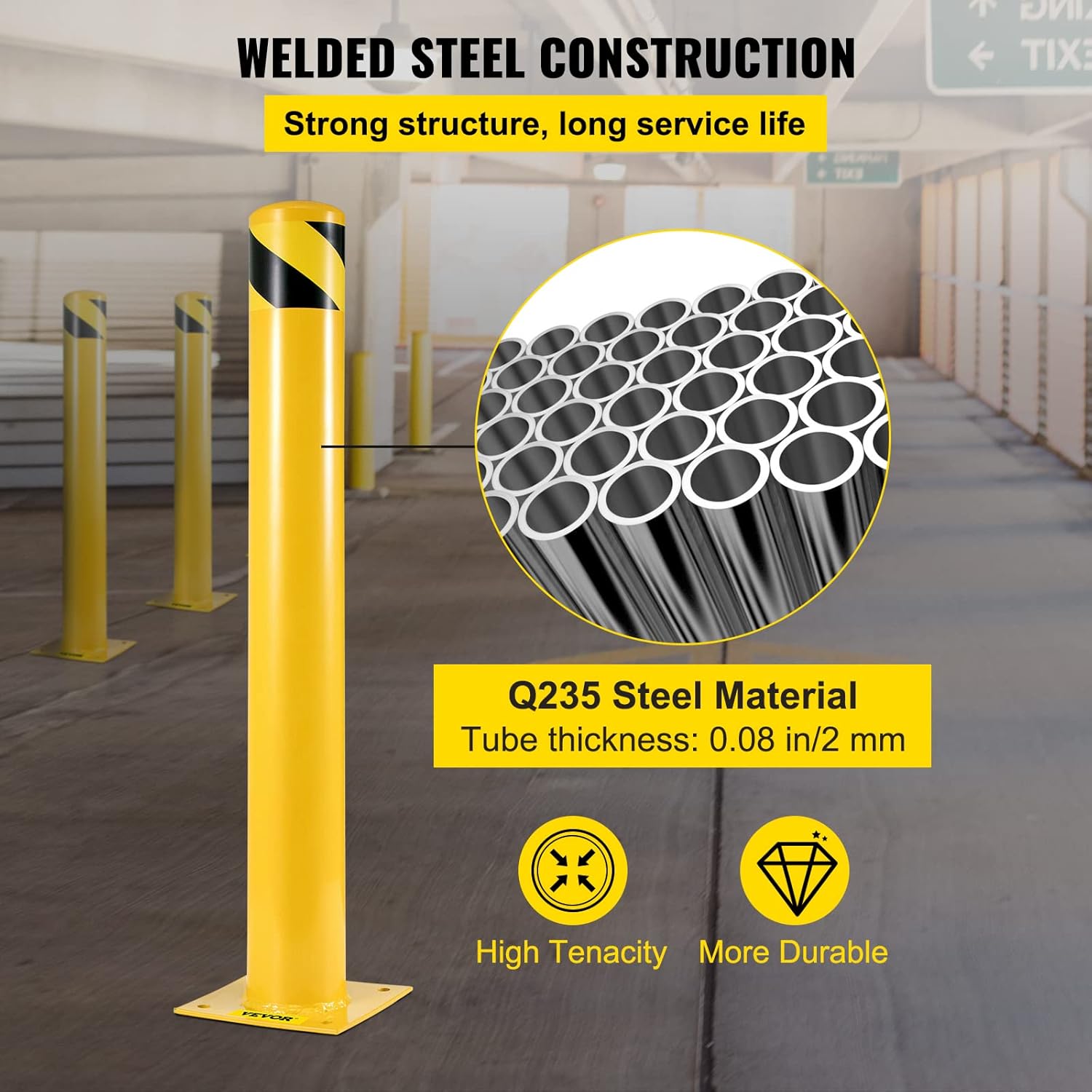 Yellow Powder Coat Steel Safety Barrier Bollard with 4 Anchor Bolts A211