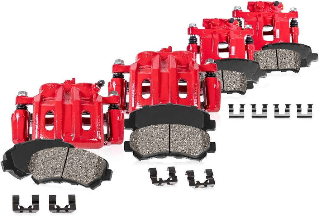 Front and Rear Performance Brake Calipers with Brake Pads and Clips for Honda Accord Sedan V6 R713