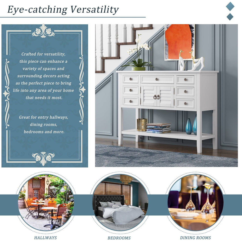 Blue Console Table with 7 Drawers and 1 Cabinet T783689