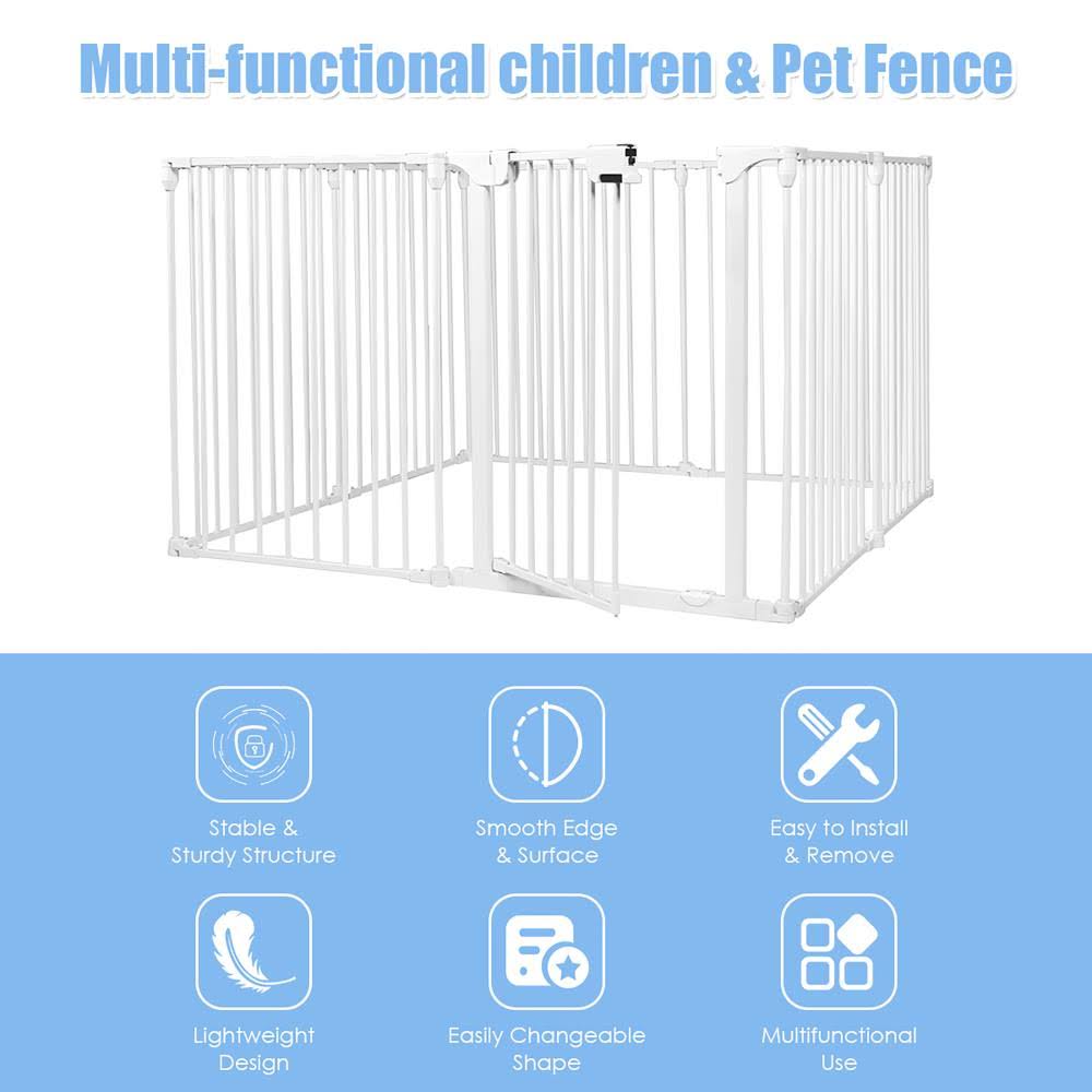 8 Panel Metal Gate Baby Pet Fence Playpen Barrier White Z366