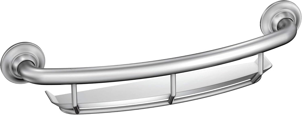 Chrome Curved Bath Safety Grab Bar with Built-in Shelf D298