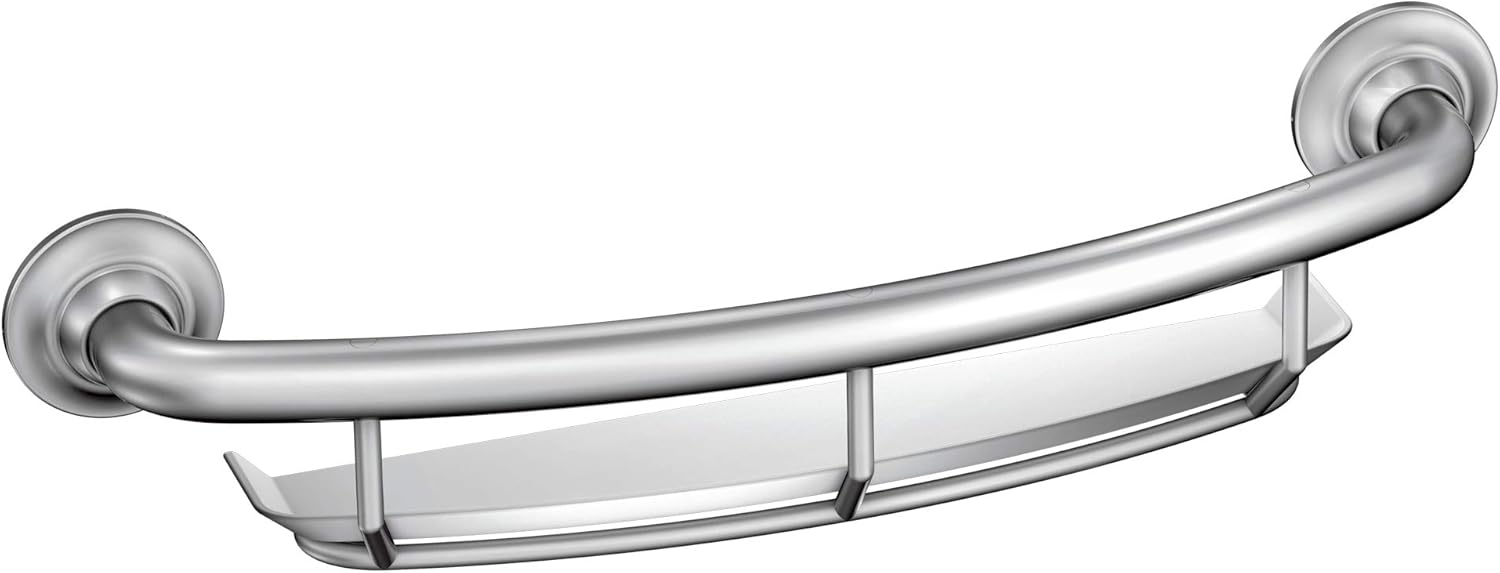 Chrome Curved Bath Safety Grab Bar with Built-in Shelf D298
