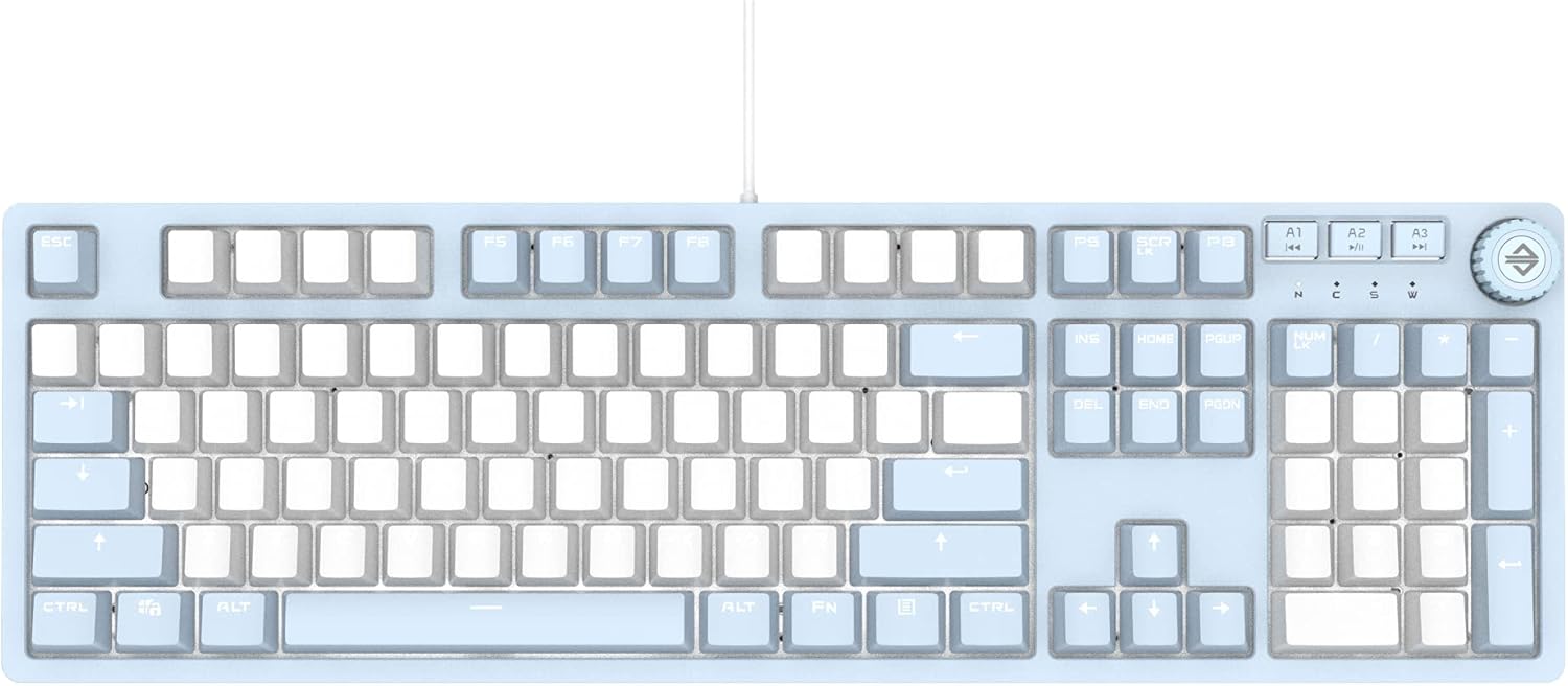 AK50 Mechanical Gaming Keyboard - PBT Keycaps - Grey-White - White Backlit - Blue Switches - Black Y536180