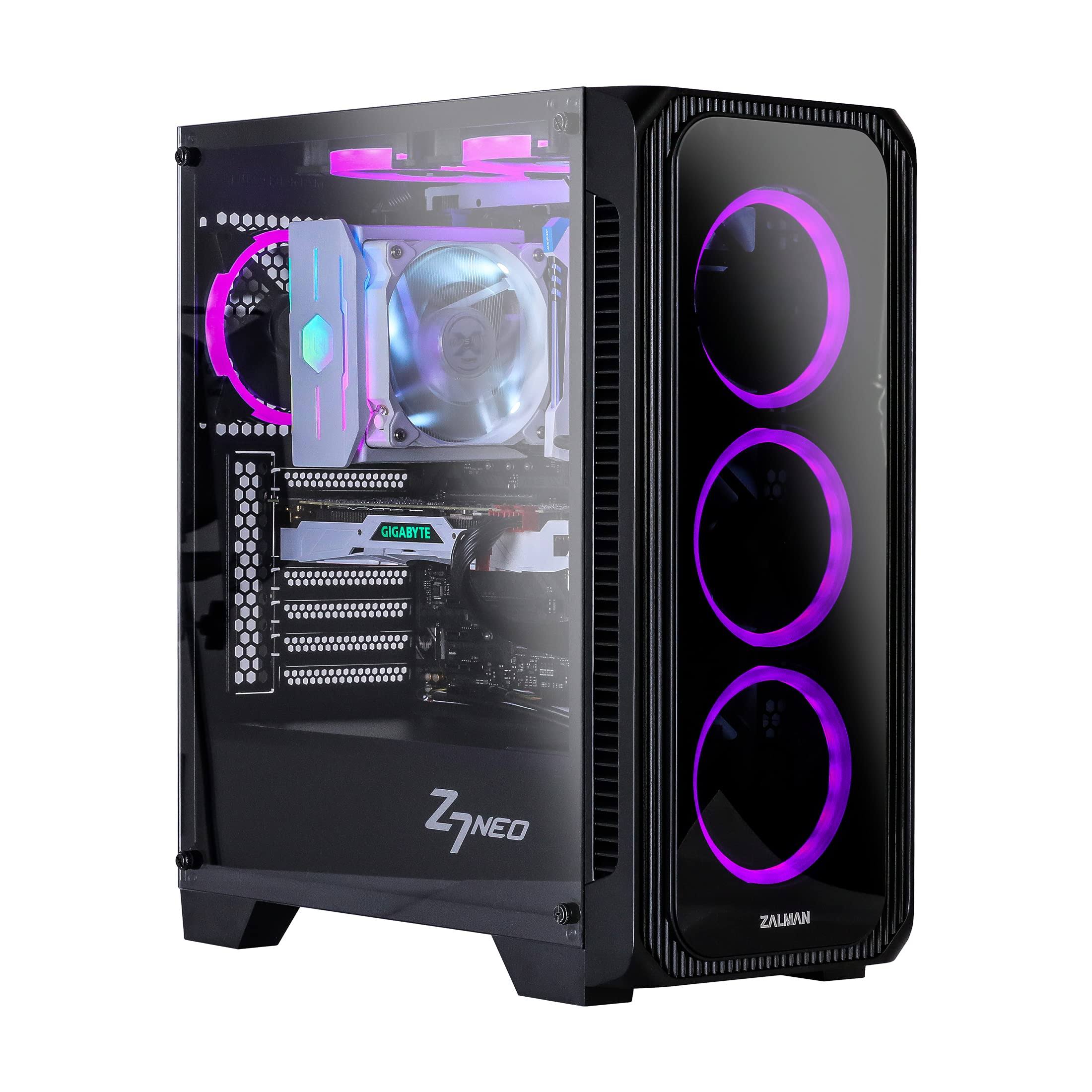 ATX Mid Tower Gaming PC Case with Tempered Glass and 4 Pre-Installed 120mm RGB LED Ring Fans M17338