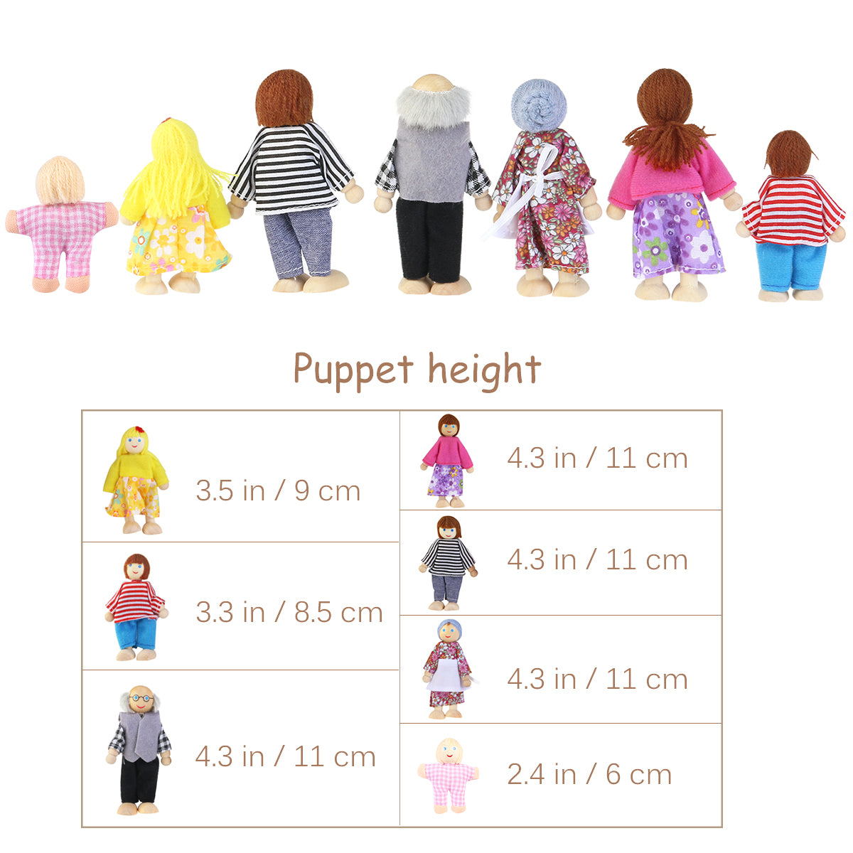 7pcs Wooden Dolls Pretend Play Set A953012