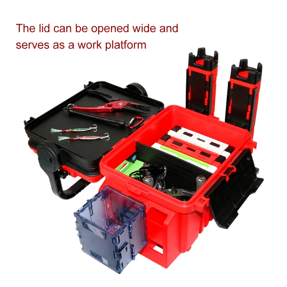 Fishing Box Travel Fishing Case with Bottle Holder and Rod Stands Tubes I2621