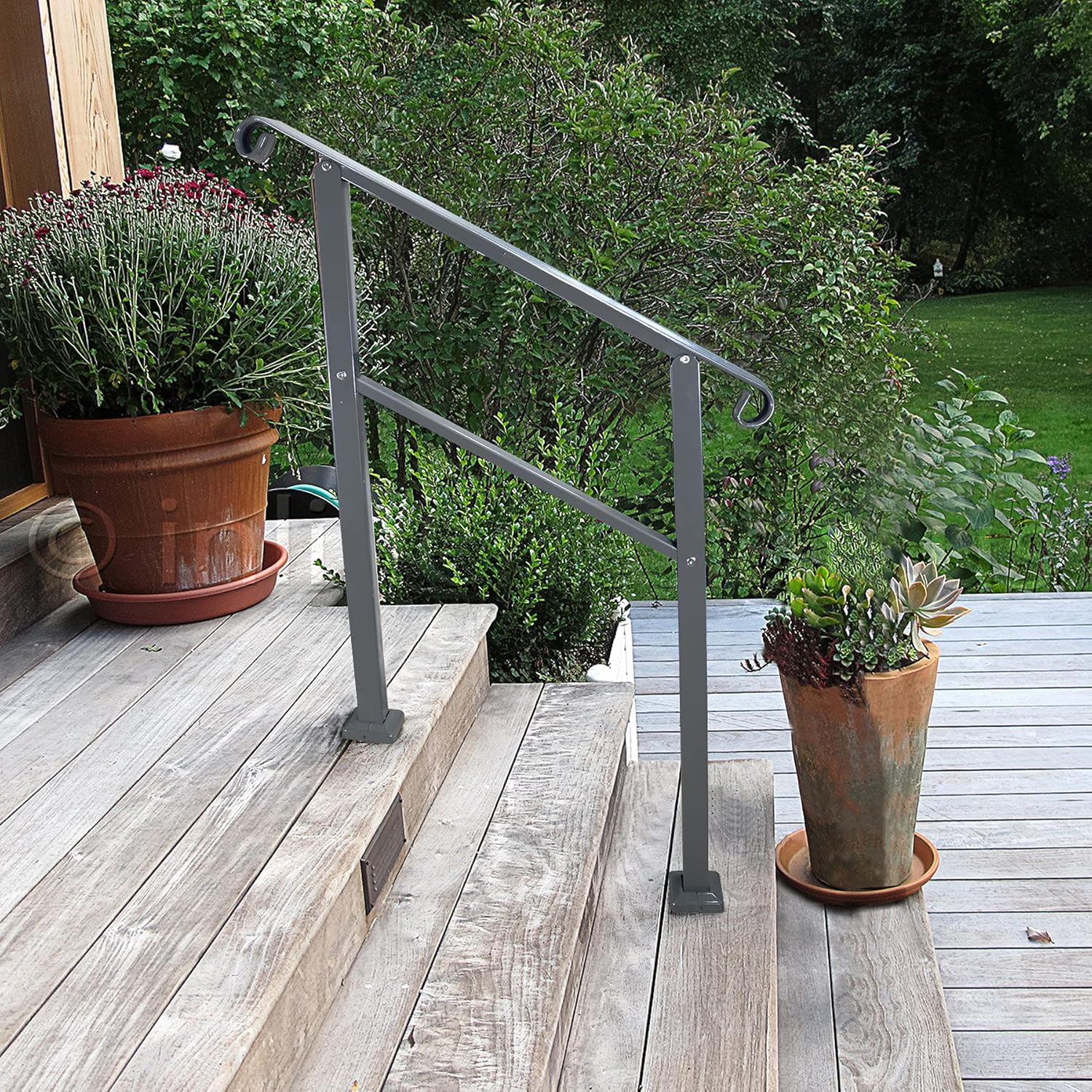 Black Wrought Iron Handrail for Outdoor Steps Y664578