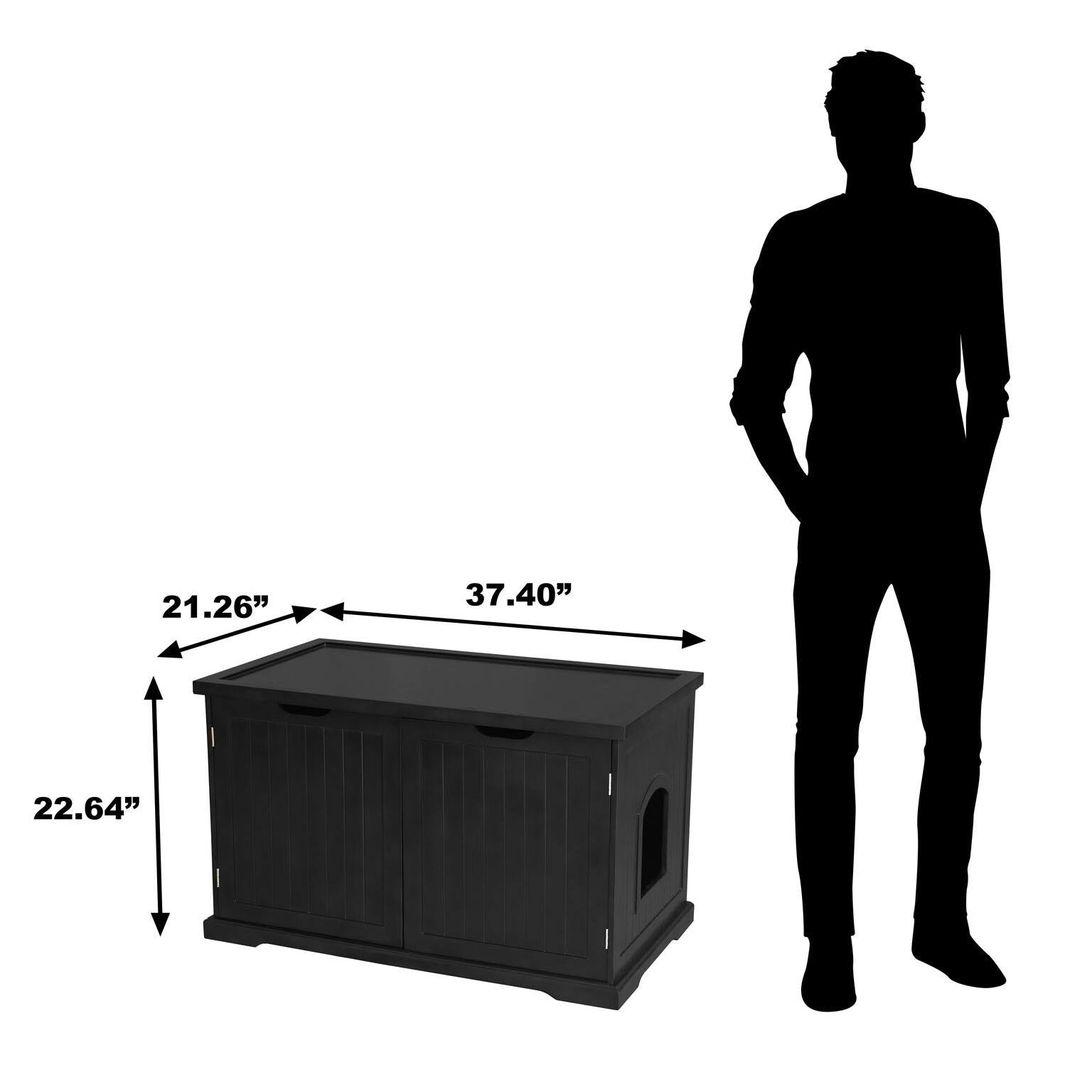 Black Decorative Bench with Enclosed Cat Litter Box A284