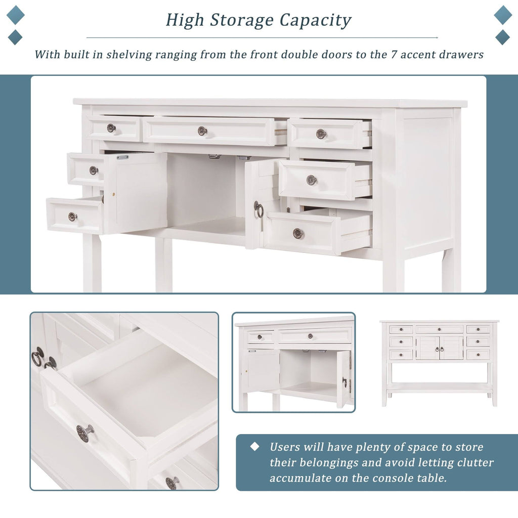 Blue Console Table with 7 Drawers and 1 Cabinet T783689